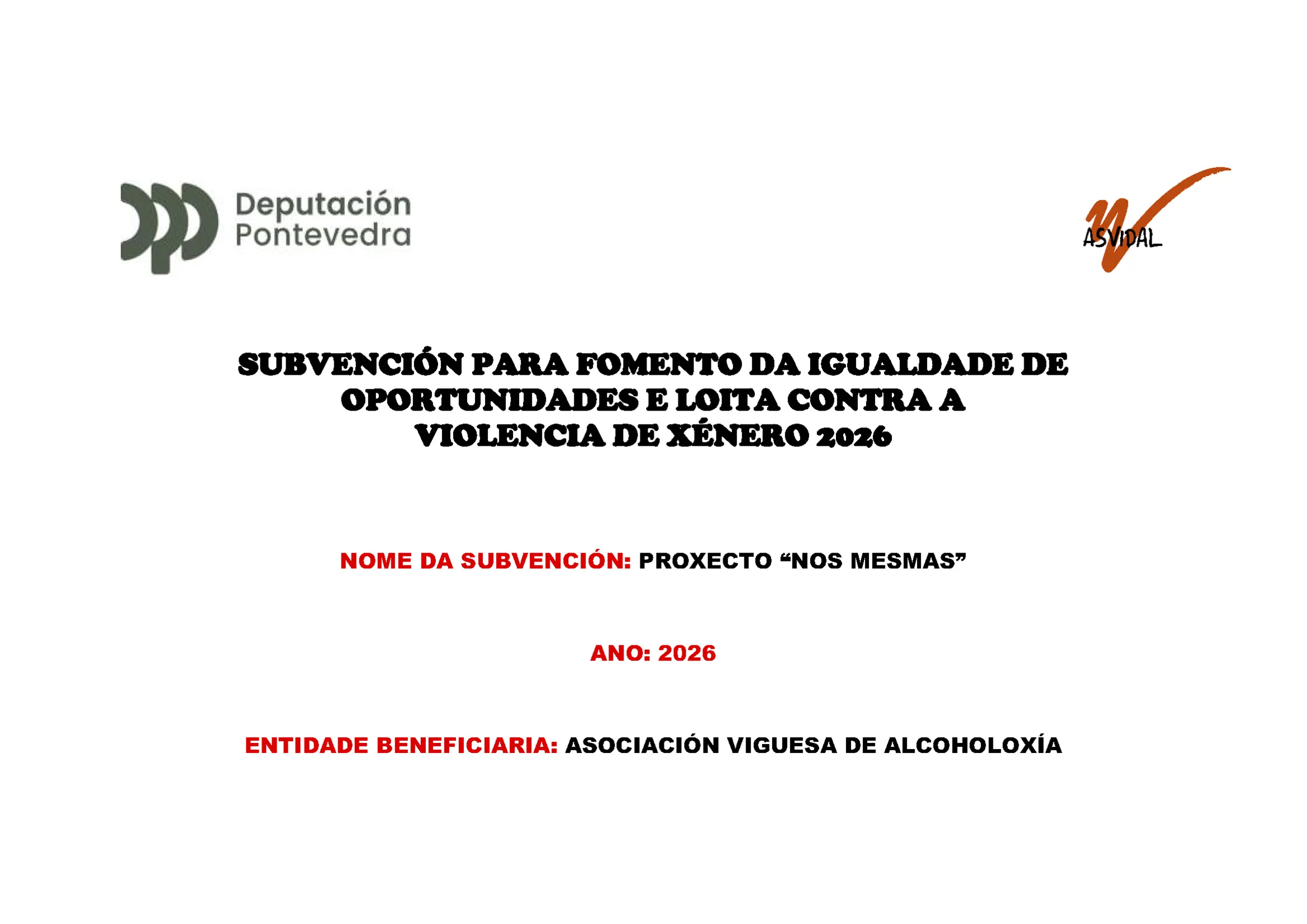 SUBVENCIÓN PARA FOMENTO DA IGUALDADE DE OPORTUNIDADES E LOITA CONTRA A VIOLENCIA DE XÉNERO 2026